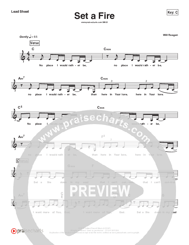 Set A Fire (Simplified) Lead Sheet (Will Reagan / United Pursuit)