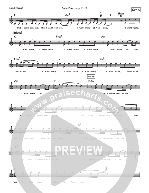Set A Fire (Simplified) Lead Sheet (Will Reagan / United Pursuit)