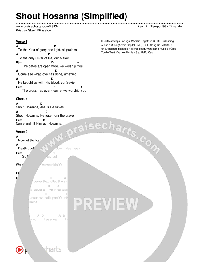 Shout Hosanna Chord Chart (Kristian Stanfill / Passion)