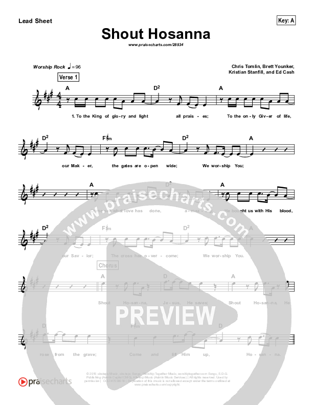 Shout Hosanna Lead Sheet (Melody) (Kristian Stanfill / Passion)