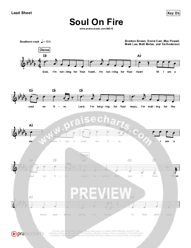 Soul On Fire Lead Sheet (Third Day)