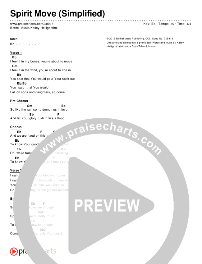 Spirit Move (Simplified) Chord Chart (Bethel Music / kalley)