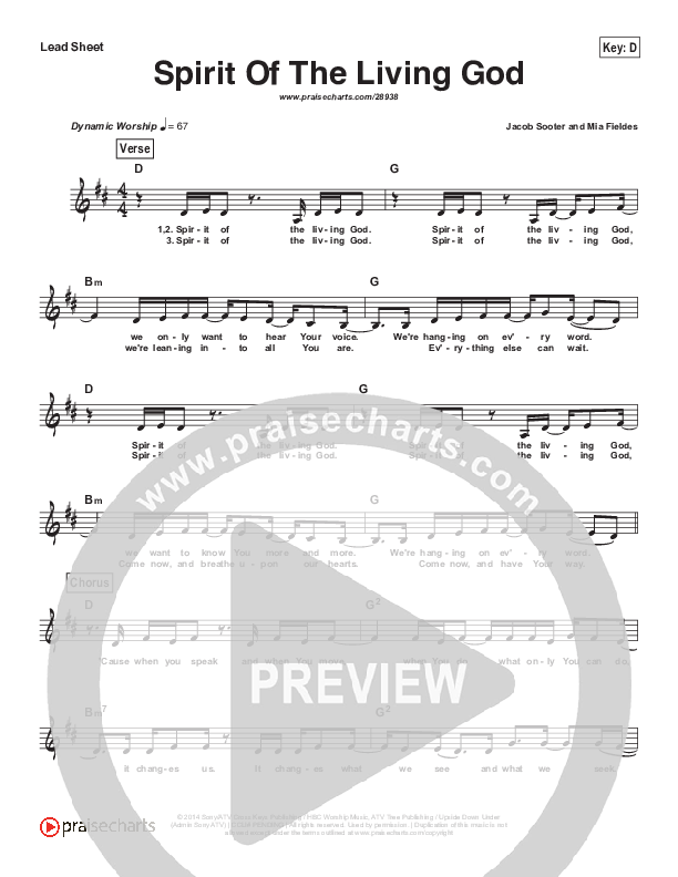 Spirit Of The Living God Lead Sheet (Vertical Worship)