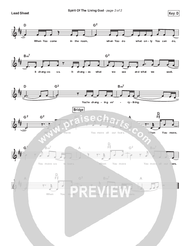 Spirit Of The Living God Lead Sheet (Vertical Worship)