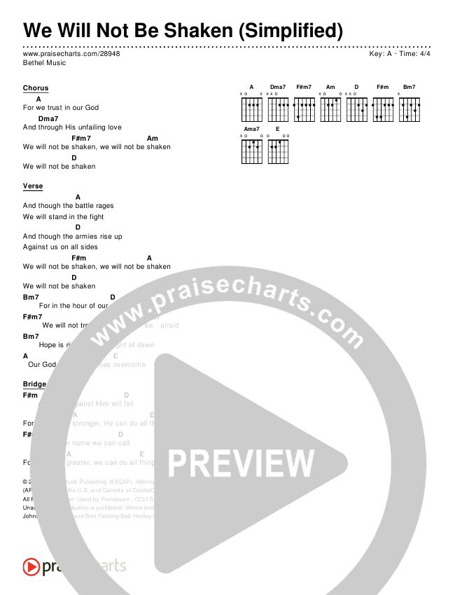 We Will Not Be Shaken Simplified Chords Bethel Music Praisecharts
