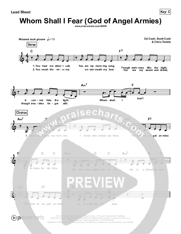 Whom Shall I Fear (God Of Angel Armies) Lead Sheet (Melody) (Chris Tomlin)