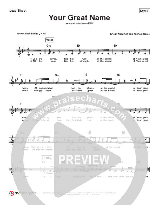Your Great Name (Simplified) Lead Sheet (Natalie Grant)