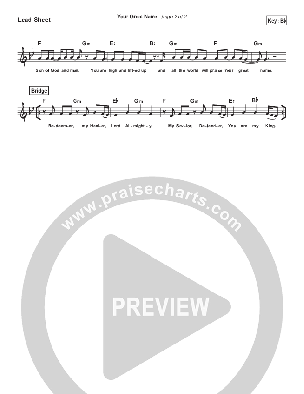 Your Great Name (Simplified) Lead Sheet (Natalie Grant)