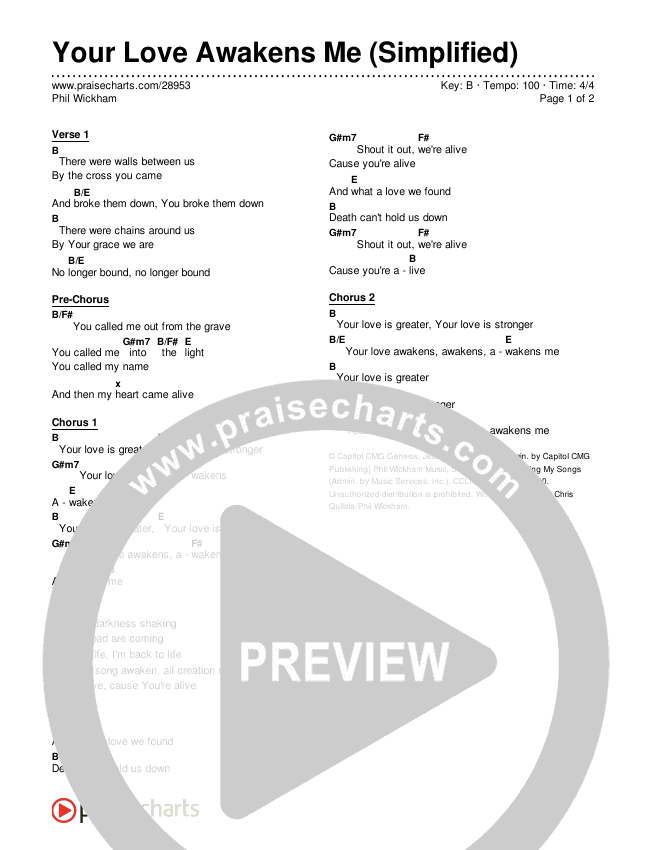 Your Love Awakens Me (Simplified) Chord Chart (Phil Wickham)