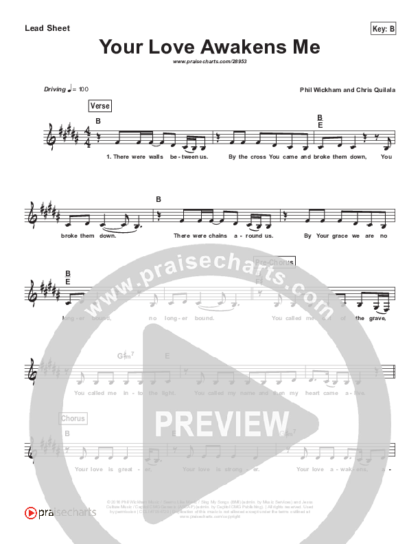 Your Love Awakens Me (Simplified) Lead Sheet (Phil Wickham)