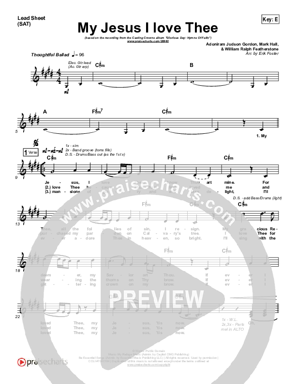 My Jesus I Love Thee Lead Sheet (SAT) (Casting Crowns)