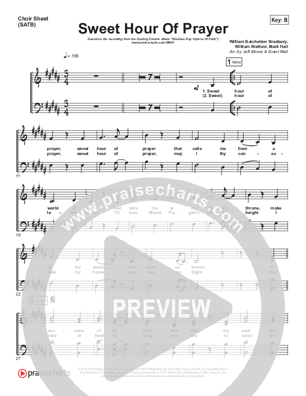 Sweet Hour Of Prayer Choir Sheet (SATB) (Casting Crowns)