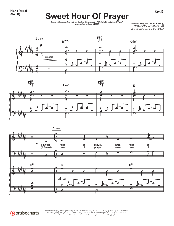 Sweet Hour Of Prayer Piano/Vocal (SATB) (Casting Crowns)