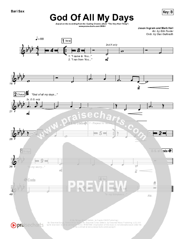 God Of All My Days Bari Sax (Casting Crowns)