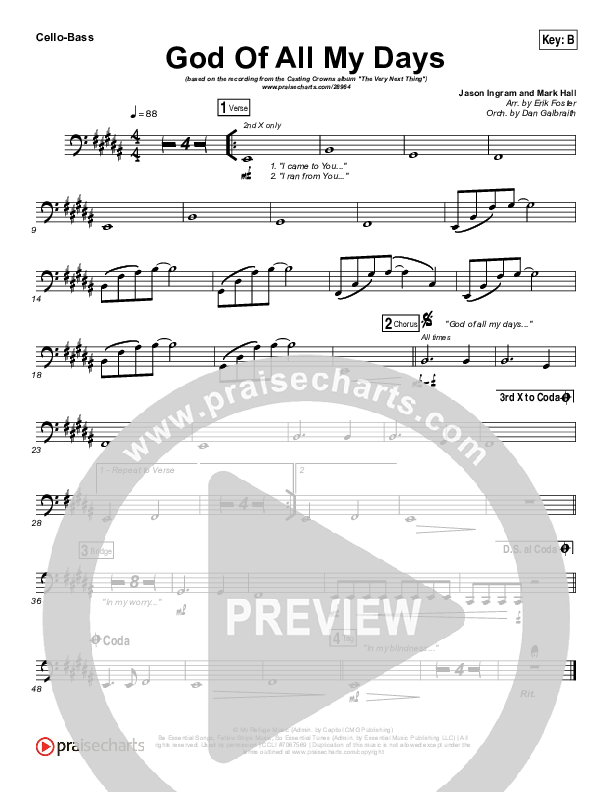 God Of All My Days Cello/Bass (Casting Crowns)