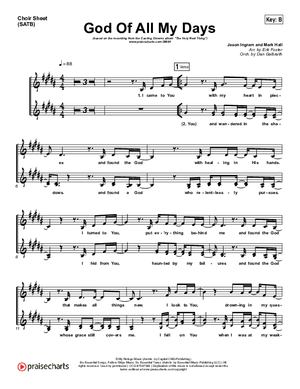 God Of All My Days Choir Vocals (SATB) (Casting Crowns)