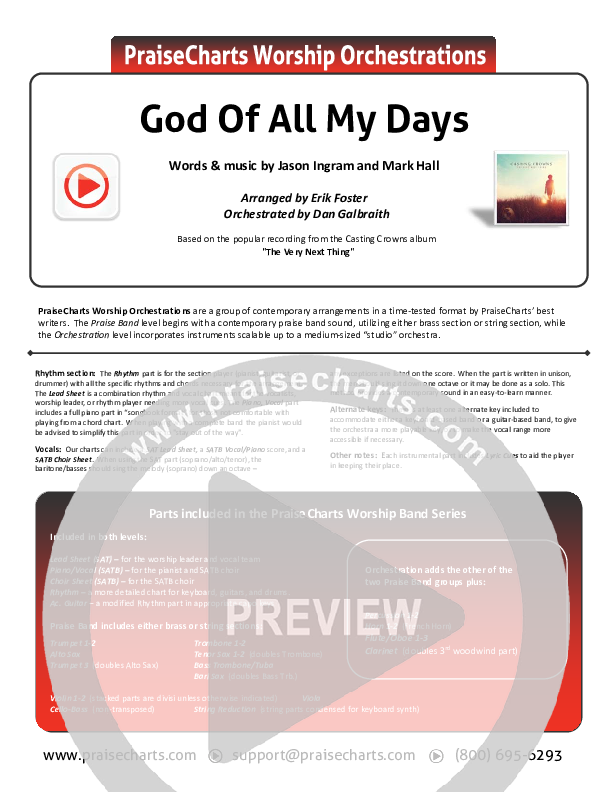 God Of All My Days Cover Sheet (Casting Crowns)