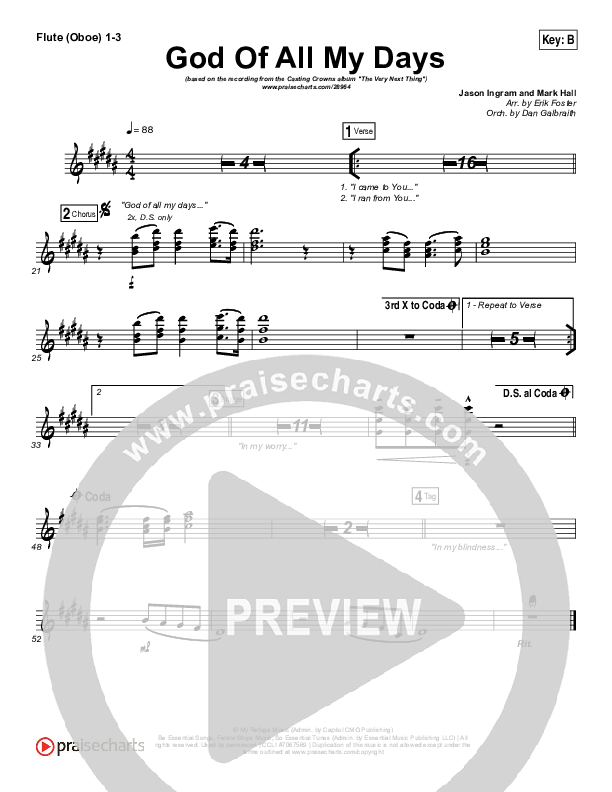 God Of All My Days Flute/Oboe 1/2/3 (Casting Crowns)