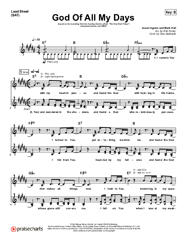 God Of All My Days Lead Sheet (SAT) (Casting Crowns)