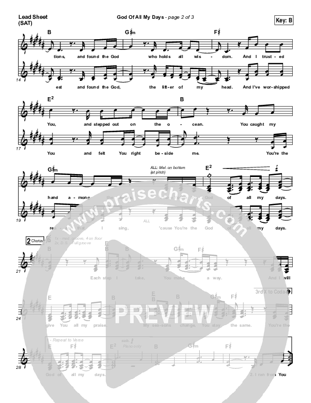 God Of All My Days Lead Sheet (SAT) (Casting Crowns)