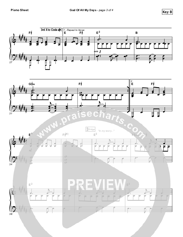 God Of All My Days Piano Sheet (Casting Crowns)
