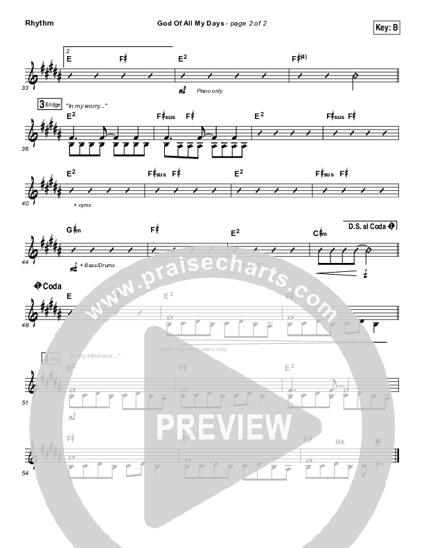 God Of All My Days Rhythm Chart (Casting Crowns)