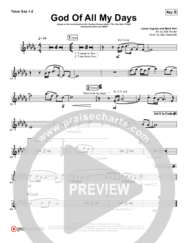 God Of All My Days Tenor Sax 1/2 (Casting Crowns)