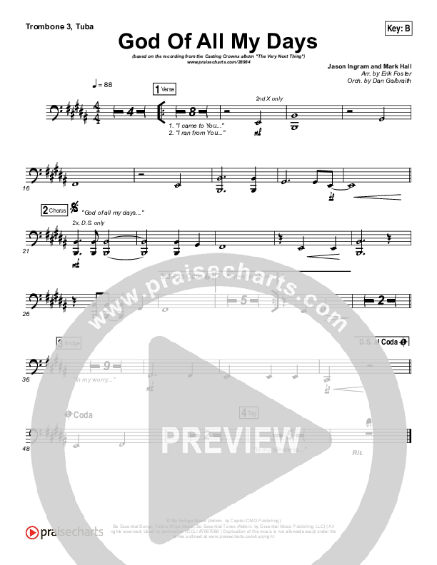 God Of All My Days Trombone 3/Tuba (Casting Crowns)