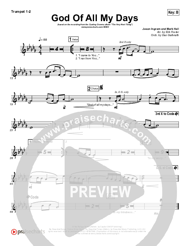 God Of All My Days Brass Pack (Casting Crowns)