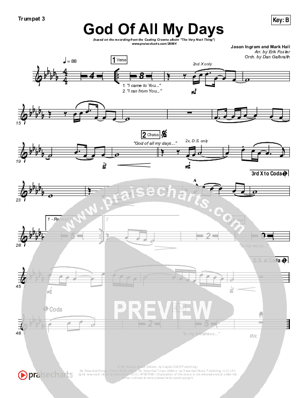 God Of All My Days Brass Pack (Casting Crowns)