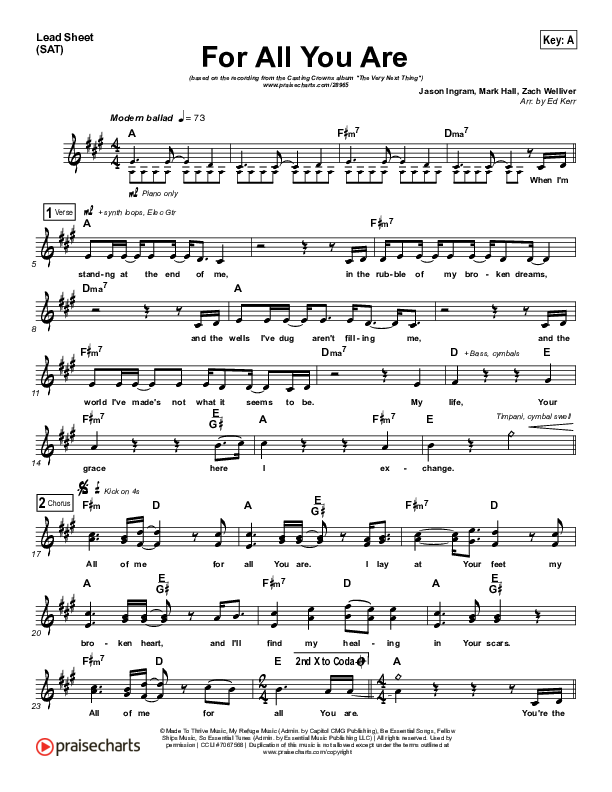 For All You Are Lead Sheet (SAT) (Casting Crowns)