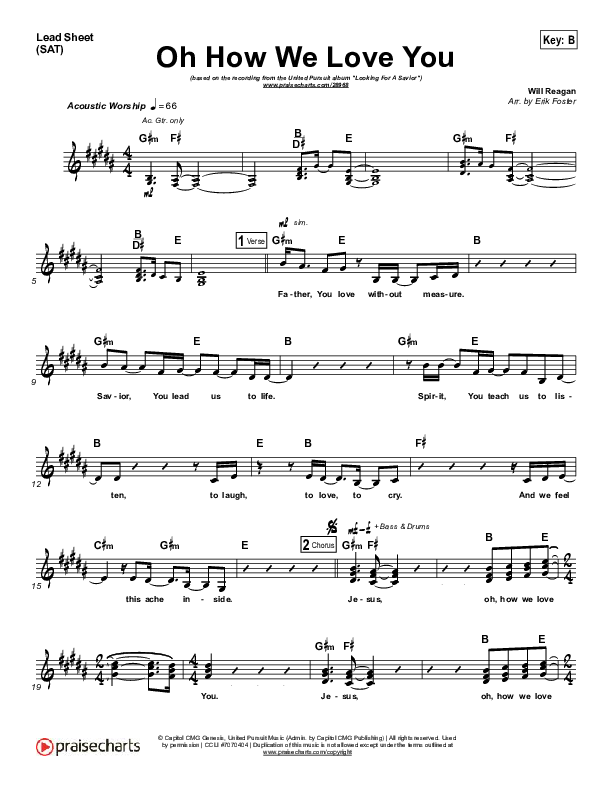 Oh How We Love You Sheet Music PDF (Will Reagan / United Pursuit) -  PraiseCharts