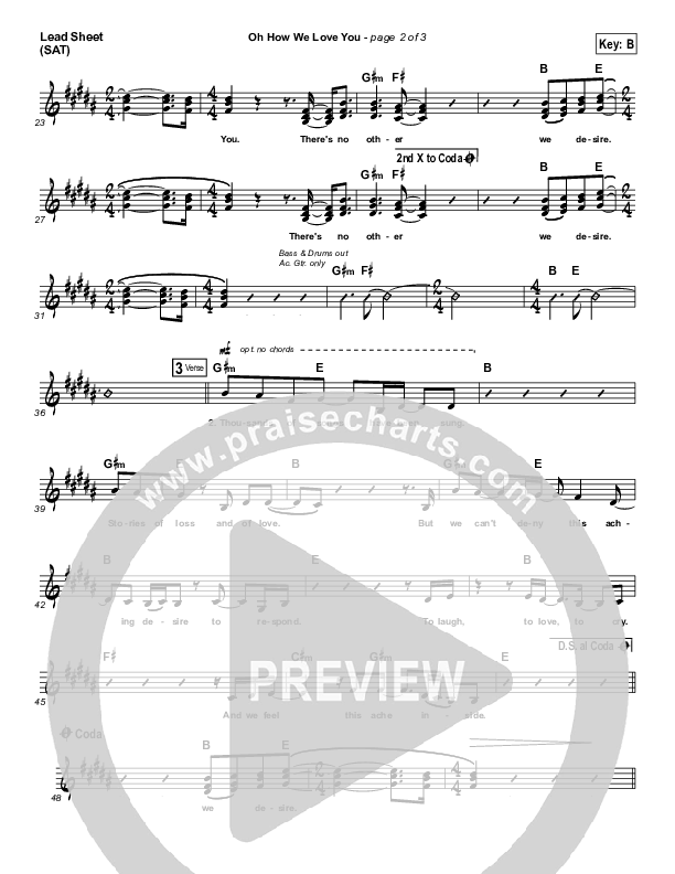 Oh How We Love You Lead Sheet (SAT) (Will Reagan / United Pursuit)