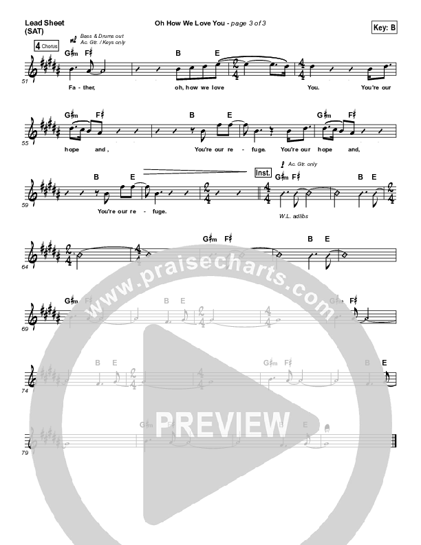 Oh How We Love You Lead Sheet (SAT) (Will Reagan / United Pursuit)