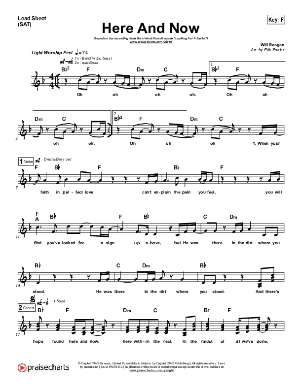 Here And Now Lead Sheet (SAT) (Will Reagan / United Pursuit)
