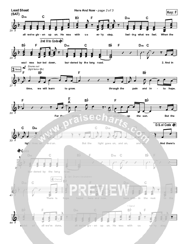 Here And Now Lead Sheet (SAT) (Will Reagan / United Pursuit)