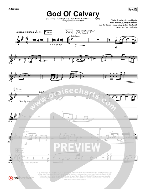 God Of Calvary Alto Sax (Chris Tomlin)