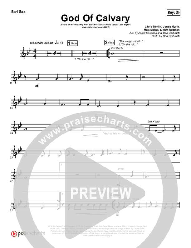 God Of Calvary Bari Sax (Chris Tomlin)