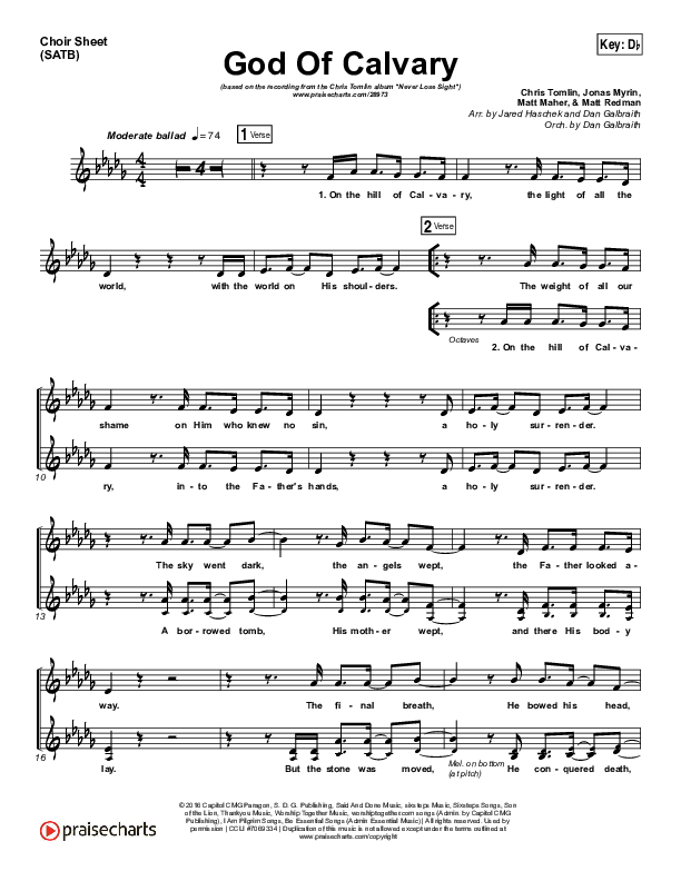 God Of Calvary Choir Sheet (SATB) (Chris Tomlin)