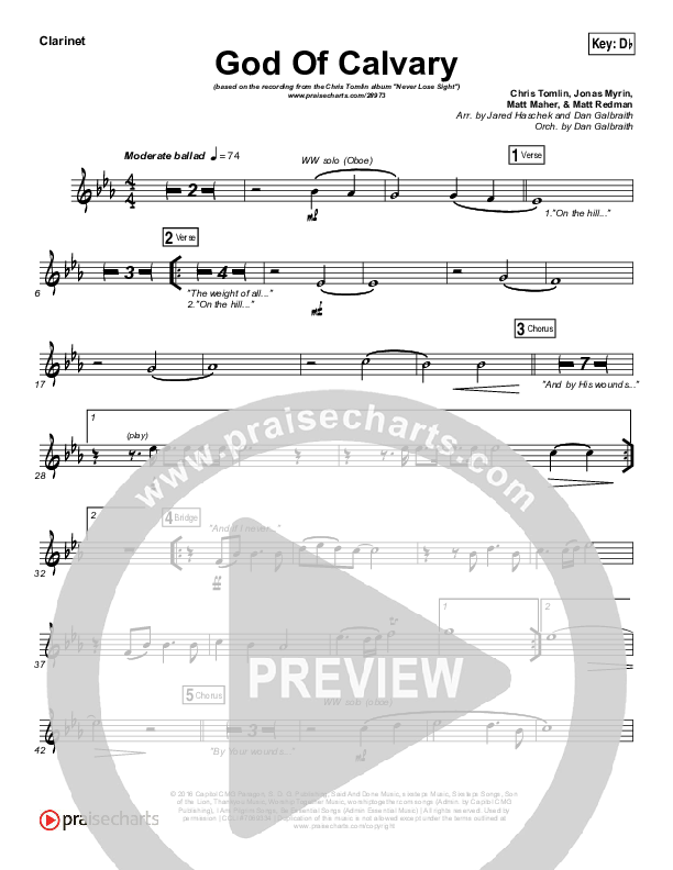 God Of Calvary Clarinet (Chris Tomlin)