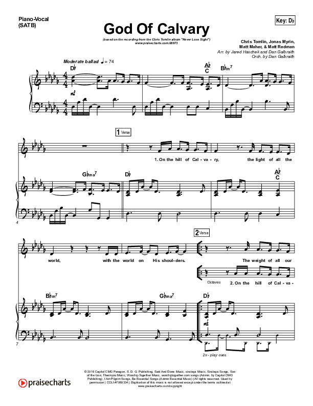 God Of Calvary Piano/Vocal (SATB) (Chris Tomlin)
