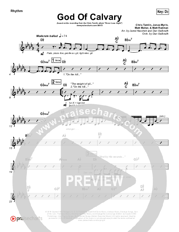 God Of Calvary Rhythm Chart (Chris Tomlin)
