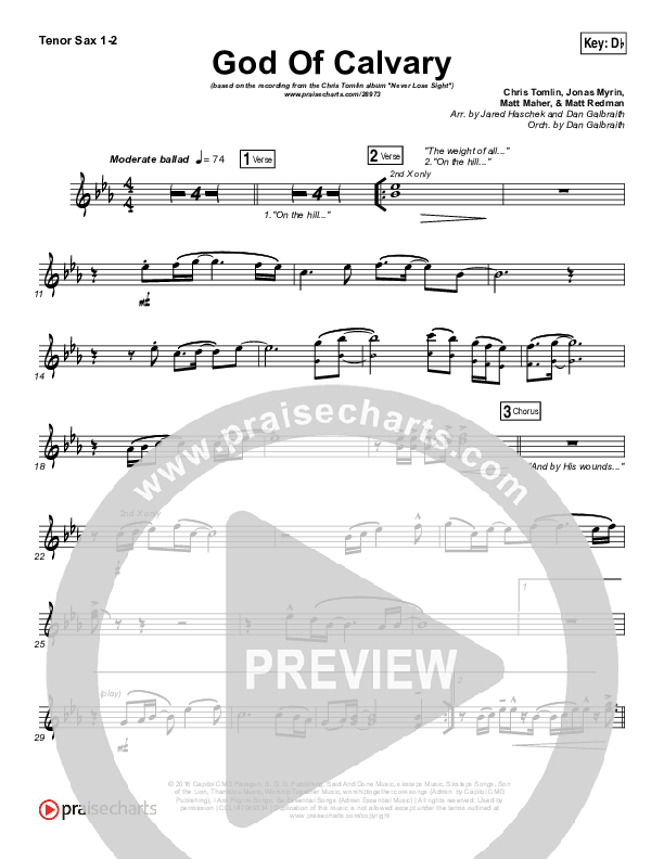 God Of Calvary Tenor Sax 1/2 (Chris Tomlin)