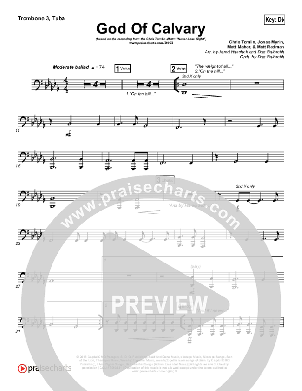 God Of Calvary Trombone 3/Tuba (Chris Tomlin)