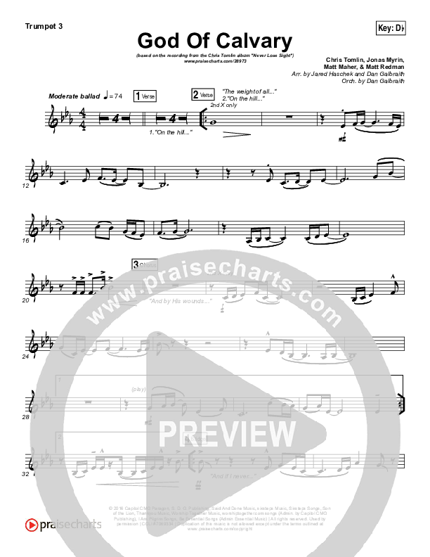 God Of Calvary Trumpet 3 (Chris Tomlin)