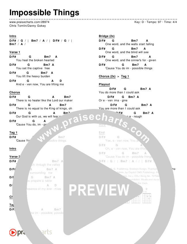 Impossible Things Chords & Lyrics (Chris Tomlin / Danny Gokey)