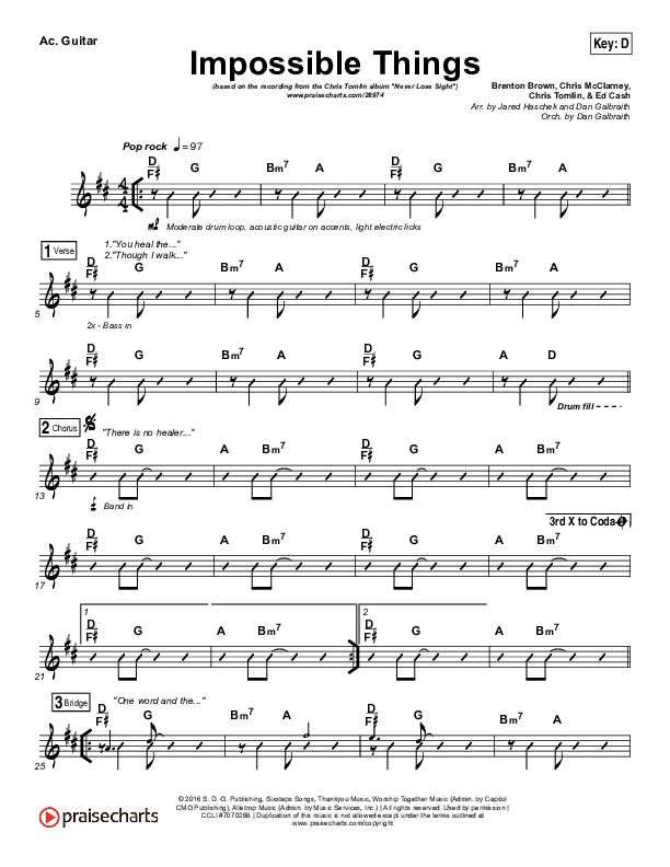 Impossible Things Acoustic Guitar (Chris Tomlin / Danny Gokey)
