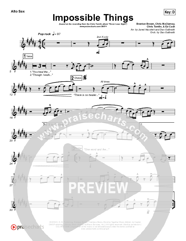 Impossible Things Alto Sax (Chris Tomlin / Danny Gokey)