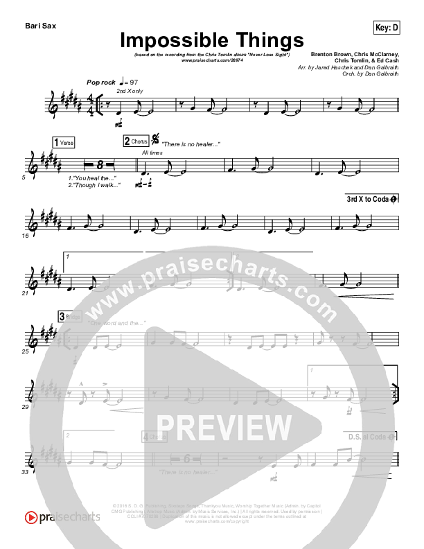 Impossible Things Bari Sax (Chris Tomlin / Danny Gokey)