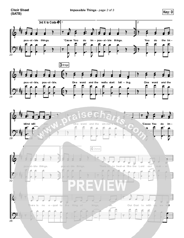 Impossible Things Choir Sheet (SATB) (Chris Tomlin / Danny Gokey)